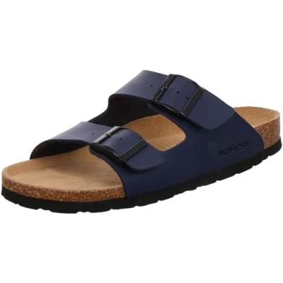 Abbildung von Rohde Herren Pantolette ergonomisch Lederfußbett Zwei Riemen Schnalle Grado 5920, Größe:40 EU, Farbe:Blau