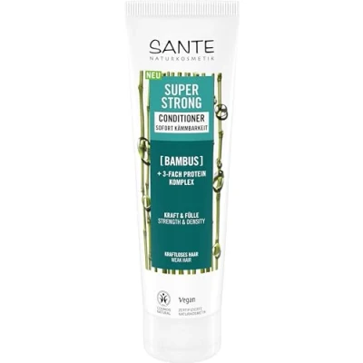 Abbildung von SANTE Naturkosmetik Super Strong Conditioner Bio Bambus + 3 Fach Protein Komplex, vegane Haarspülung ohne Silikone, pflegt und stärkt kraftloses Haar, für ein dichteres Haargefühl, 150 ml