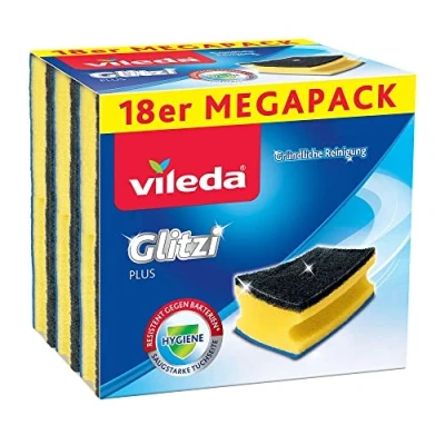 Abbildung von Vileda Glitzi Plus Topfreiniger, Spülschwamm für die Küche, Schwamm mit antibakterieller Wirkung, saugstark, 18er Pack