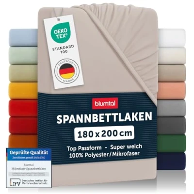 Abbildung von Blumtal® Spannbettlaken 180x200cm aus Microfaser Oekotex zertifiziertes Bettlaken 180x200 Leintuch / Spannbettuch Spannleintuch Laken Taupe