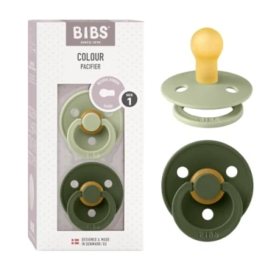 Abbildung von BIBS Colour Schnuller 2er Pack, BPA frei, Kirschform Nippel. Naturkautschuk/Latex, Hergestellt in Dänemark. Größe 1 0+ Monate 2 Sage/Hunter Green