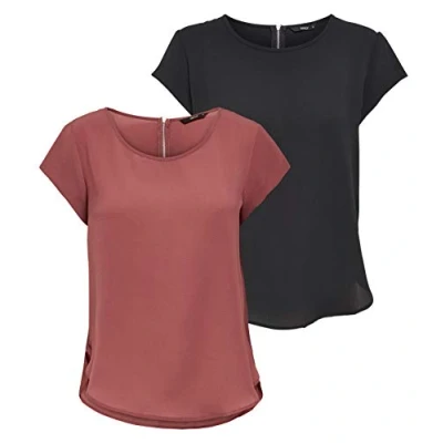 Abbildung von ONLY Damen ONLVIC S/S SOLID 2 Pack TOP WVN, Black/Apple Butter, 34