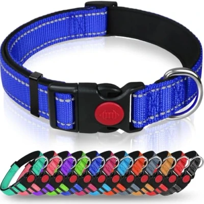 Abbildung von Taglory Hundehalsband, Weich Gepolstertes Neopren Nylon Hunde Halsband für Mittlere Hunde, Verstellbare und Reflektierend das Training, Dunkelblau