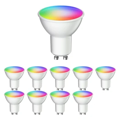 Abbildung von ledscom.de 10 Stück GU10 LED RGB Leuchtmittel, PAR16, warmweiß kaltweiß (2900 6200 K), 5,5 W, 473lm, 103, Smart Home, WLAN, Alexa, matt