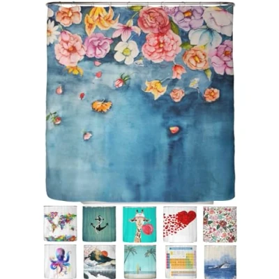 Abbildung von arteneur® Fallende Blumen Anti Schimmel Duschvorhang 180x200 Öko Tex Standard 100 Beschwerter Saum, Blickdicht, Wasserdicht, Waschbar, 12 Ringe