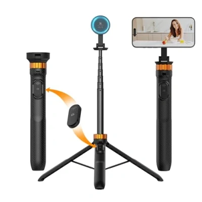 Abbildung von K&amp;F Concept MS19 Magnet Selfie Stick Stativ,162CM Handy Stativ mit Abnehmbarer Fernbedienung, für Smartphone,Mini Kompatibel iPhone 15/14/13/12,Magnetischer Ring ausgestattet