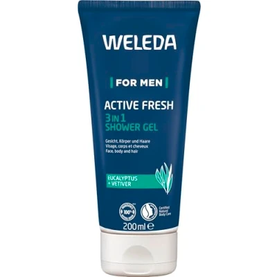 Abbildung von WELEDA Bio For Men 3in1 Duschgel &amp; Shampoo ACTIVE FRESH vegan Naturkosmetik Männer Duschseife Haarpflege mit Eukalyptus Vetiver Duft. Natürliche Dusche zur Reinigung von Haut Haar (1x 200ml)