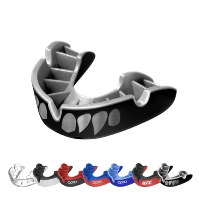 Abbildung von OPRO Silver Level Jawz Erwachsene und Kinder Sport Mundschutz mit Etui, revolutionärer Anpassungstechnologie für Hockey, Rugby, Boxen BJJ (Schwarz/Silber, Erwachsene)