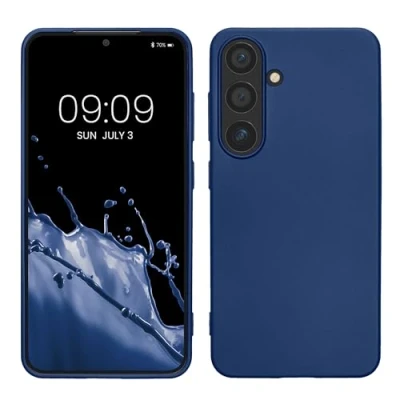 Abbildung von kwmobile Case kompatibel mit Samsung Galaxy S24 Hülle Schutzhülle aus Silikon metallisch schimmernd Handyhülle Metallic Blau