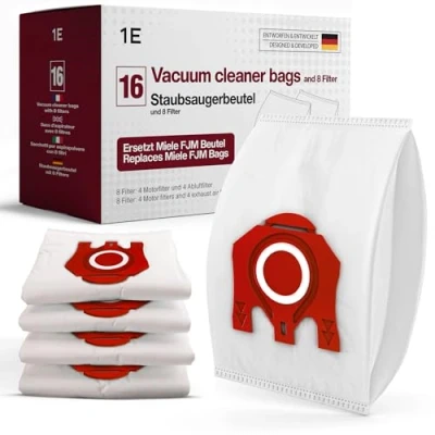 Abbildung von 16 Staubsaugerbeutel für Miele Staubsauger [Compact C2 &amp; C1, Complete C1] ersetzt FJM inkl. 4 Motor Abluft Filter [S6000, S4000, S700, S500, S300 S200 Serie] 9917710 10408420 S6 S4