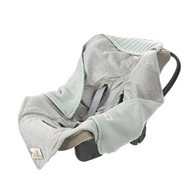 Abbildung von LÄSSIG Baby Strickdecke für Autositz Autositzdecke Einschlagdecke Babyschale 100% Bio Baumwolle GOTS light mint