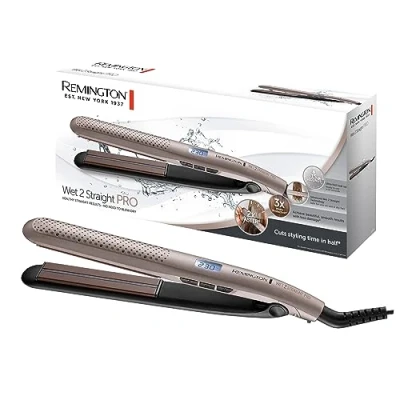 Abbildung von Remington Glätteisen Wet2Straight Pro (für Nass &amp; Trockenanwendung zum Trocknen und Glätten der Haare, exklusives Entlüftungssystem, Feuchtigkeitssensor , LCD Display, 140 230C) Haarglätter S7970