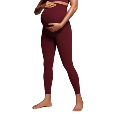 Abbildung von CRZ Yoga Damen Butterluxe Umstandsleggings 64cm Skinny Umstandshose High Waist Schwangerschaft Leggins Roter Merlot 38