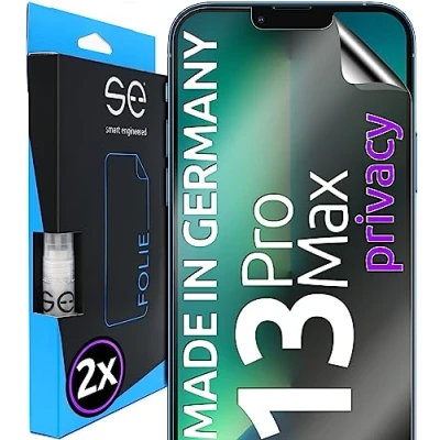 Abbildung von 2x se® 3D SCHUTZFOLIE Privacy für Apple iPhone 13 Pro Max ,Blickschutz entspiegelt, 100% Fingerabdruck &amp; FaceID kompatibel, anti Fingerabdrücke, Stoß Kratzfest, hüllenfreundlich aus Deutschland