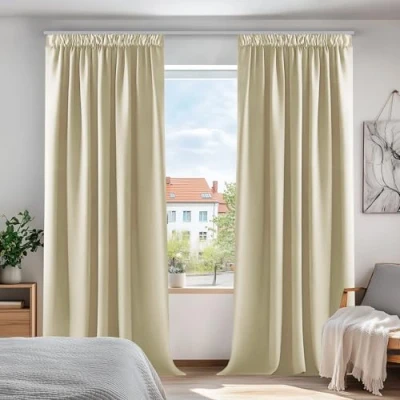 Abbildung von Deconovo Vorhänge Blickdichte Gardine mit Kräuselband Kinderzimmer Warm Winter, 240x140cm(HöhexBreite), Beige, 2er Set