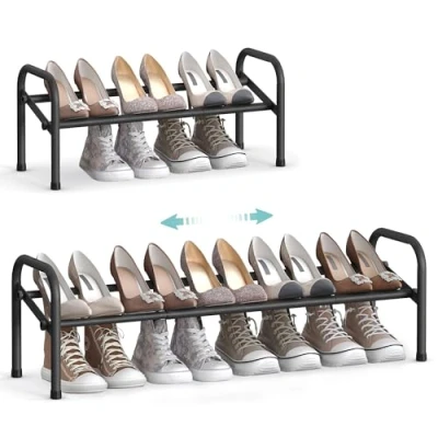 Abbildung von SONGMICS Schuhregal, Schuhständer, 1 Ebene, Metallregal, verstellbar, Schuhe,Standregal, für Flur, Garderobe, Eingangsbereich, tintenschwarz LMR019B01