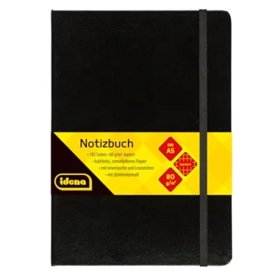 Abbildung von Idena 209281 Notizbuch DIN A5, kariert, Papier cremefarben, 192 Seiten, 80 g/m², Hardcover in schwarz, 1 Stück