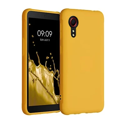 Abbildung von kwmobile Hülle kompatibel mit Samsung Galaxy Xcover 5 weiches TPU Silikon Case Cover geeignet für kabelloses Laden Honiggelb