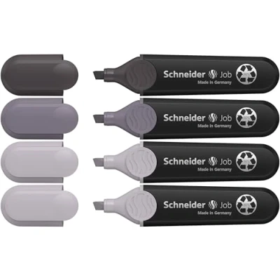 Abbildung von Schneider Job 150 Textmarker (aus recyceltem Kunststoff, ausgezeichnet mit Der blaue Engel) 4er Etui, Grautöne, taupegrau (2x), mauvegrau, schiefergrau