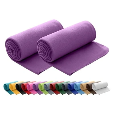 Abbildung von wometo 2er Set Polar Fleecedecke oekoTex 130x160 ca. 400g mit Anti Pilling und Kettelrand lila violett