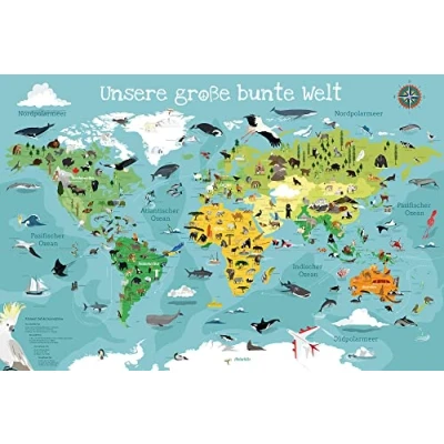 Abbildung von Close Up Schreibtischunterlage Kinder abwischbar Weltkarte 60x40 cm, wasserfest aus strapazierfähigem Vinyl mit einem innenliegenden Polyestermesh