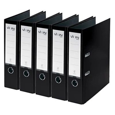 Abbildung von VON Leitz 5er Pack Ordner A4, Karton mit Kunststoffeinband, 80 mm Rückenbreite, Für 600 Blatt, FSC zertifizierter Karton, Aktenordner, Schule, Studium &amp; Zuhause, Schwarz, 10551095