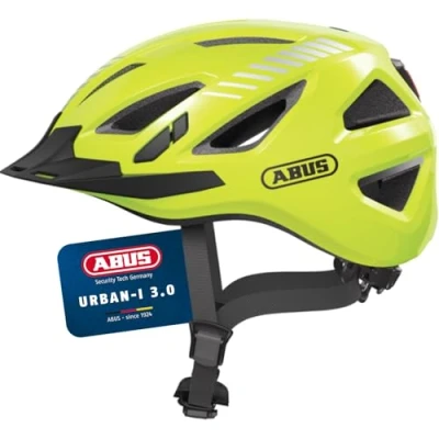 Abbildung von ABUS Stadthelm Urban I 3.0 Fahrradhelm mit Rücklicht, Schirm und Magnetverschluss für Damen Herren Gelb (signal yellow), Größe M