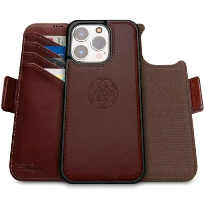 Abbildung von Dreem Fibonacci kompatibel mit iPhone 15 Pro Max Brieftaschen Etui / 2 in 1 stoßfestes und abnehmbares Folio aus veganem Leder, MagSafe kompatibel, RFID Schutz [Kaffee]