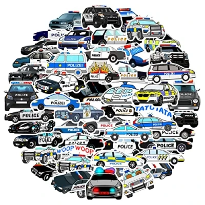 Abbildung von MARSFORCE Cartoon Polizeiauto Aufkleber, Polizeiwagen Wasserdicht Vinyl Stickers für Laptop Wasserflaschen Skateboard Gepäck Fahrrad Gitarre PS4 Koffer Tagesbuch Scrapbook Handy Pad [50 Stück]