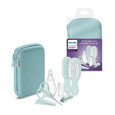Abbildung von Philips Avent Baby Care Set: 9 teiliges Starter Set für Babypflege Nagelknipser, Schere, 3 Nagelfeilen, Kamm, Bürste, Nasensauger und Fingerhut (Modell SCH401/00)