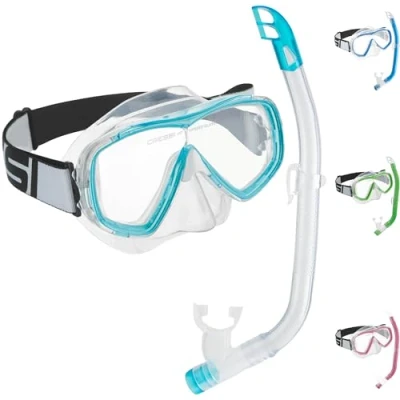 Abbildung von Cressi Estrella Jr Combo Maske + Schnorchel Top zum Tauchen und Schnorcheln, Transparent/Aquamarin, Einheitsgröße, Kinder Unisex