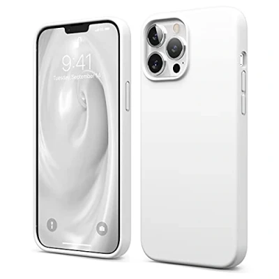 Abbildung von elago Liquid Silicone Case Kompatibel mit iPhone 13 Pro Max Hülle (6,7&quot;), Hochwertiges Silikon, Rundumschutz Handyhülle : 3 Layer Struktur Schutzhülle, Kratzfestes Weiches Mikrofaserfutter (Weiß)