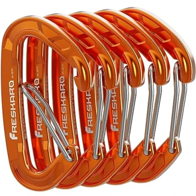 Abbildung von FresKaro Karabiner Haken Karabinerhaken, 8kN Karabina mit Feder, Orange, 5 Stück