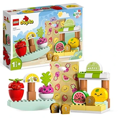 Abbildung von LEGO DUPLO My First Biomarkt, Spielzeug Shop Set für Jungen und Mädchen, Lernspielzeug Kleinkinder ab 1,5 Jahren, Obst Gemüsezubehör 10983