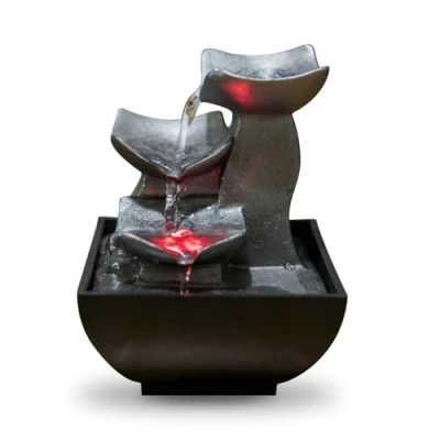 Abbildung von Zen&#039;Light Zimmerbrunnen Boro Wasserfall Zen relaxend mit farbigem LED Licht Dekoration Wohnzimmer, Schlafzimmer, Büro Meditation und Entspannung Tischbrunnen Geschlossener Kreislauf H 18cm