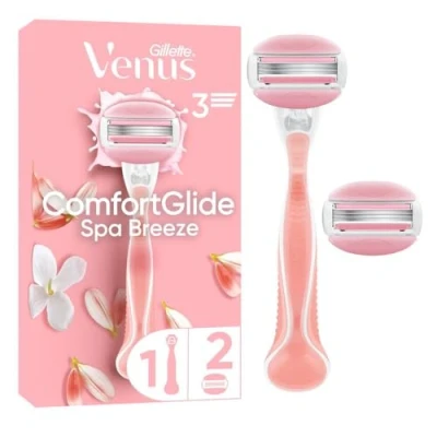 Abbildung von Gillette Venus ComfortGlide Spa Breeze Damenrasierer, 2 Ersatzklingen, rutschfestes, ergonomisches Handstück