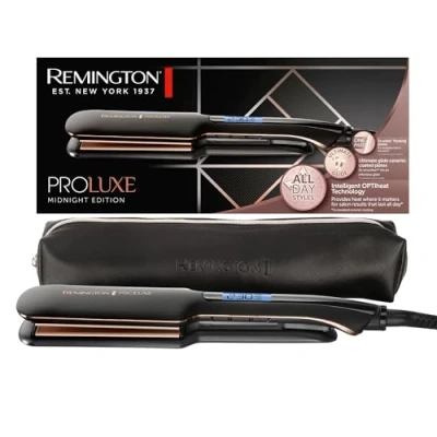 Abbildung von Remington Glätteisen [extra breite Keramikstylingplatten 110 x 50mm] Proluxe (OPTIheat Technologie, Pro+Einstellung für schonendes Styling, digitales Display, schnellaufheizend) Haarglätter S9150B