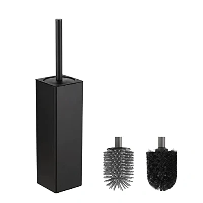 Abbildung von BVL WC Bürsten &amp; Halter Schwarz, Metall Toilettenbürste Inklusive 2 Bürstenköpfe, Freistehende Quadratisch Silikon für das Badezimmer