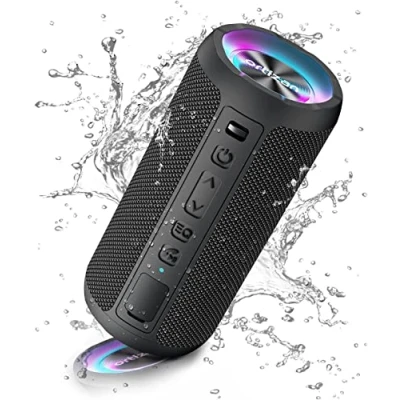Abbildung von Ortizan Bluetooth Lautsprecher mit Licht, Musikbox Tragbarer Box IPX7 wasserdicht, Dualen Bass Treibern, 30h Akku, Freisprechfunktion für Phone, Draußen, Beidhändig Schwarz