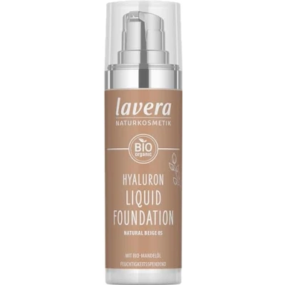 Abbildung von lavera Hyaluron Liquid Foundation Natural Beige 05 Naturkosmetik Vegan Seidige, leichte Textur Frei von Mineralöl Natürliche Hyaluronsäure &amp; Bio Mandelöl 30ml