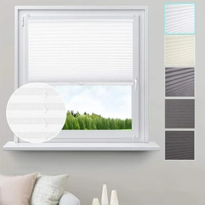 Abbildung von WOLTU Plissee ohne Bohren Klemmfix Faltrollo Jalousie Weiß 120x130cm (BxH), Plisseerollo Crushed Optik Sichtschutz und Sonnenschutz Easyfix lichtdurchlässig Rollo für Fenster &amp; Tür