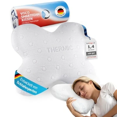Abbildung von Seitenschläferkissen ACAMAR, Third of Life Innovationspreisgewinner 2022, Orthopädisches Nacken Kissen gegen Nackenschmerzen, Viscoelastischer Memory Foam, Ergonomisches Kopfkissen mit Thermo Bezug