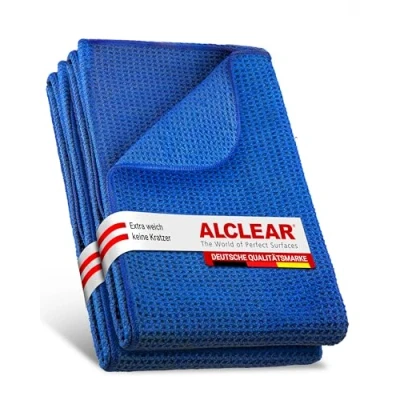 Abbildung von ALCLEAR Auto Trockentuch Waffeltuch 2er Set Premium Mikrofasertücher extra saugstark 60x40cm Kratzfreies Trocknen vor Autopolitur &amp; nach Felgenbürste Mikrofaser Blau