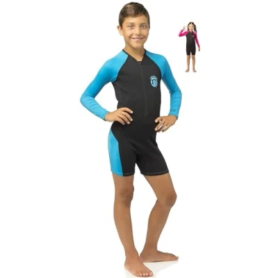 Abbildung von Cressi Little Shark Jr Shorty 2mm Langarm Neoprenanzug für Kinder,Schwarz/Rosa, 13/14 Jahre