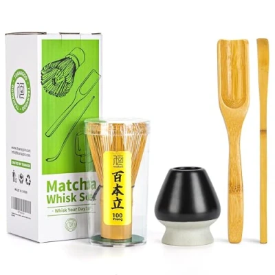 Abbildung von TEANAGOO matcha Set MatchaBesen zubehör,Matcha Schneebesen (Chasen), Bambusschaufel (Chashaku), Teelöffel,mattschwarzer Schneebesenhalter,TG I4, Das perfekte für die Zubereitung einer