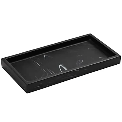 Abbildung von Luxspire Badezimmertablett, Harz Vanity Dresser Tablett Teller Organizer Deko Rechteckige Platte für Gewebe, Kerzen, Handtuch, Bad Schmuckaufbewahrung Kleine Pflanze Dekorplatte Tinte Schwarz