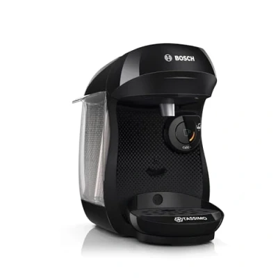 Abbildung von Bosch Tassimo happy friendly Kapselmaschine TAS102E, über 70 Getränke, geeignet für alle Tassen, Abschaltautomatik, nachhaltig, perfekt dosiert, platzsparend, 1400 W, schwarz