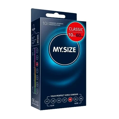 Abbildung von MY.SIZE Classic Kondome Größe 5 I 60 mm Breite 10 Stück Standardpackung Premium extra dünn gefühlsecht hauchzart dünne 0,07 Wandstärke vegan Condoms for men