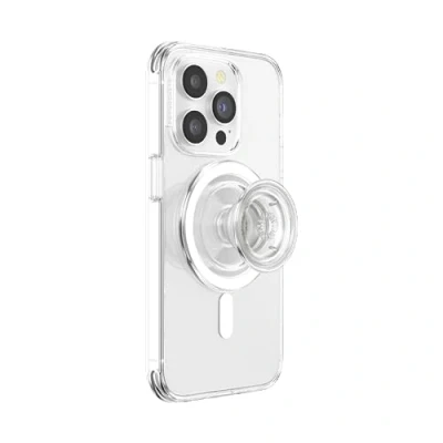 Abbildung von PopSockets runder Telefongriff kompatibel mit MagSafe, Adapterring im Lieferumfang enthalten, Telefonhalter, kabelloses Laden Clear