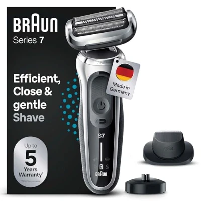 Abbildung von Braun Series 7 Elektrorasierer 360 Flex mit EasyClick Präzisionstrimmer, Rasierer Herren Aufsatz, Wet &amp; Dry, Geschenk Mann, Made in Germany, 71 S4200cs, silber